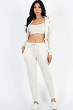 French Terry Cropped Cami With Zip-up Jacket And Joggers Set | Mixtshop LLC