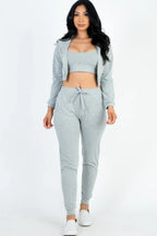 French Terry Cropped Cami With Zip-up Jacket And Joggers Set | Mixtshop LLC
