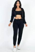 French Terry Cropped Cami With Zip-up Jacket And Joggers Set | Mixtshop LLC