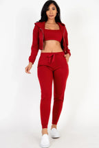 French Terry Cropped Cami With Zip-up Jacket And Joggers Set | Mixtshop LLC