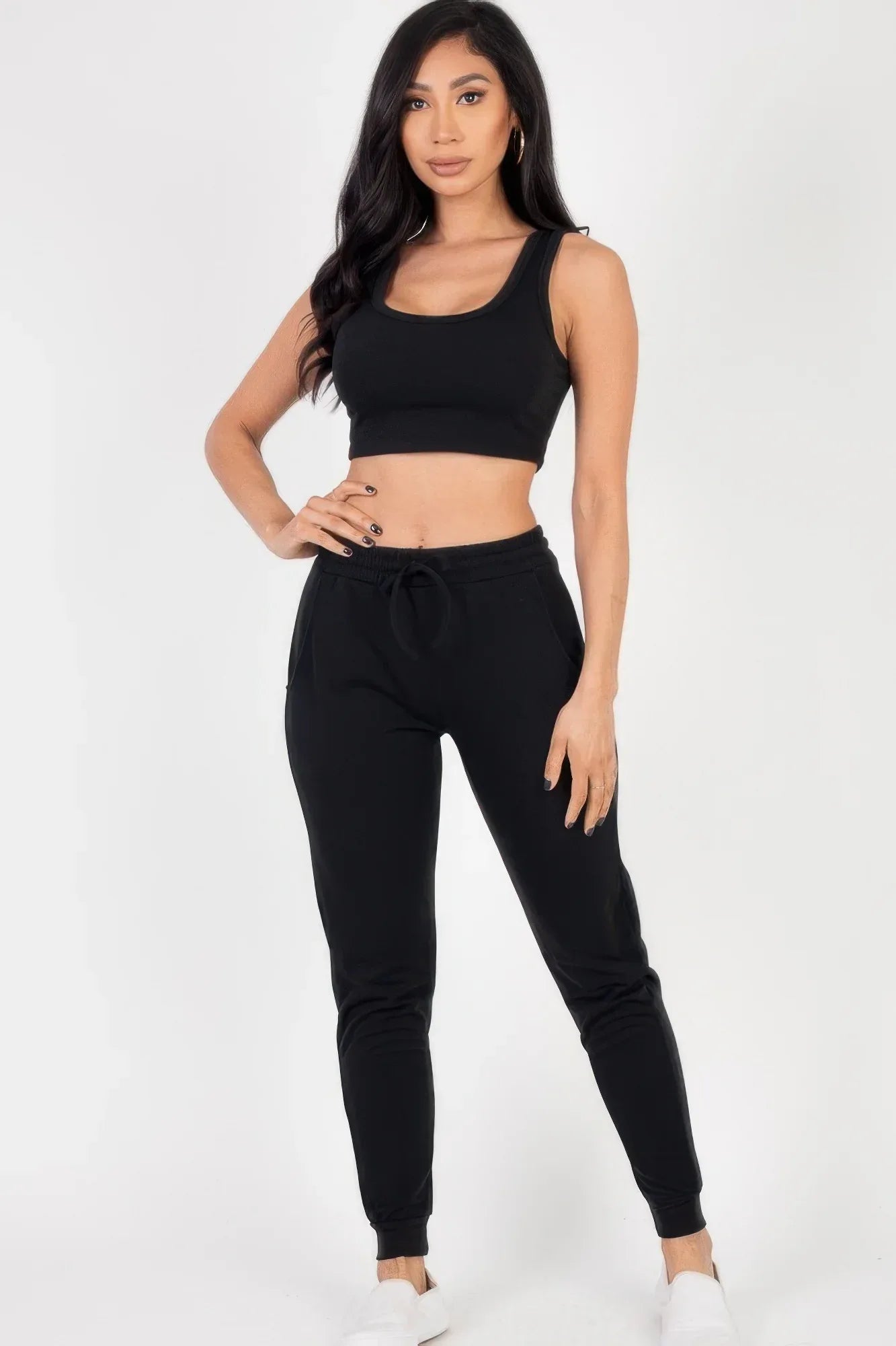 French Terry Cropped Tank Top & Joggers Set | Mixtshop LLC Main image