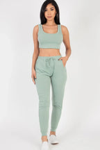 French Terry Cropped Tank Top & Joggers Set | Mixtshop LLC