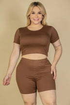 Plus Size Short Sleeve Crop Top & Shorts Set | Mixtshop LLC