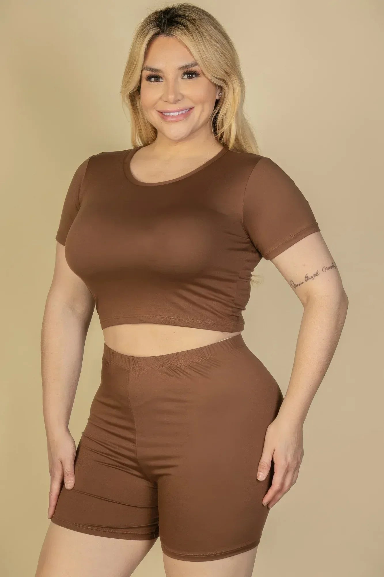 Plus Size Short Sleeve Crop Top & Shorts Set | Mixtshop LLC