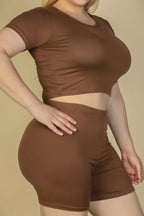 Plus Size Short Sleeve Crop Top & Shorts Set | Mixtshop LLC