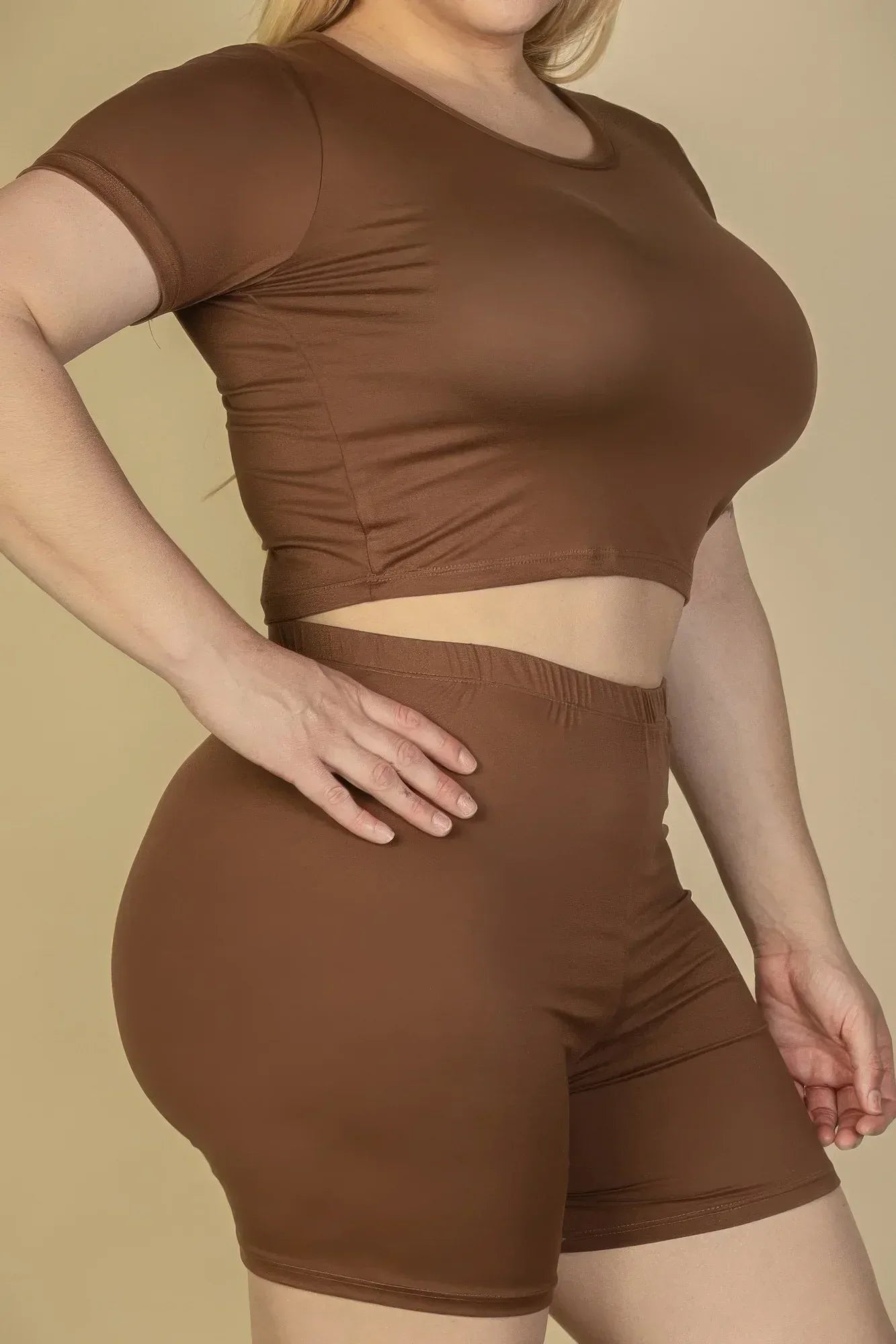 Plus Size Short Sleeve Crop Top & Shorts Set | Mixtshop LLC