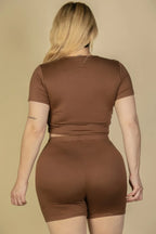 Plus Size Short Sleeve Crop Top & Shorts Set | Mixtshop LLC