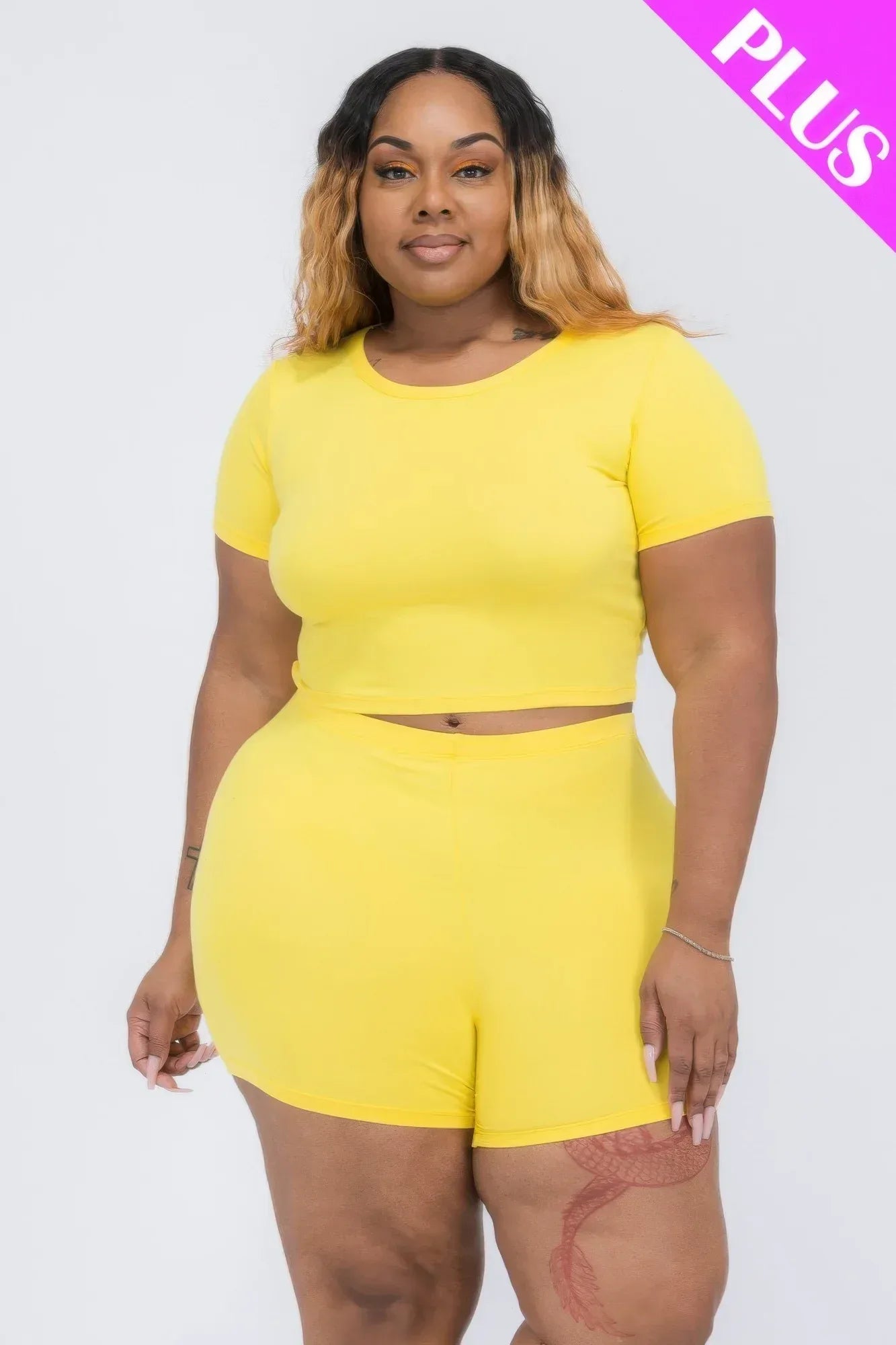 Plus Size Short Sleeve Crop Top & Shorts Set | Mixtshop LLC