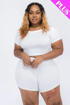 Plus Size Short Sleeve Crop Top & Shorts Set | Mixtshop LLC
