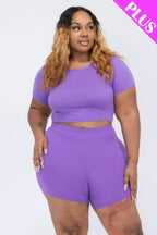 Plus Size Short Sleeve Crop Top & Shorts Set | Mixtshop LLC