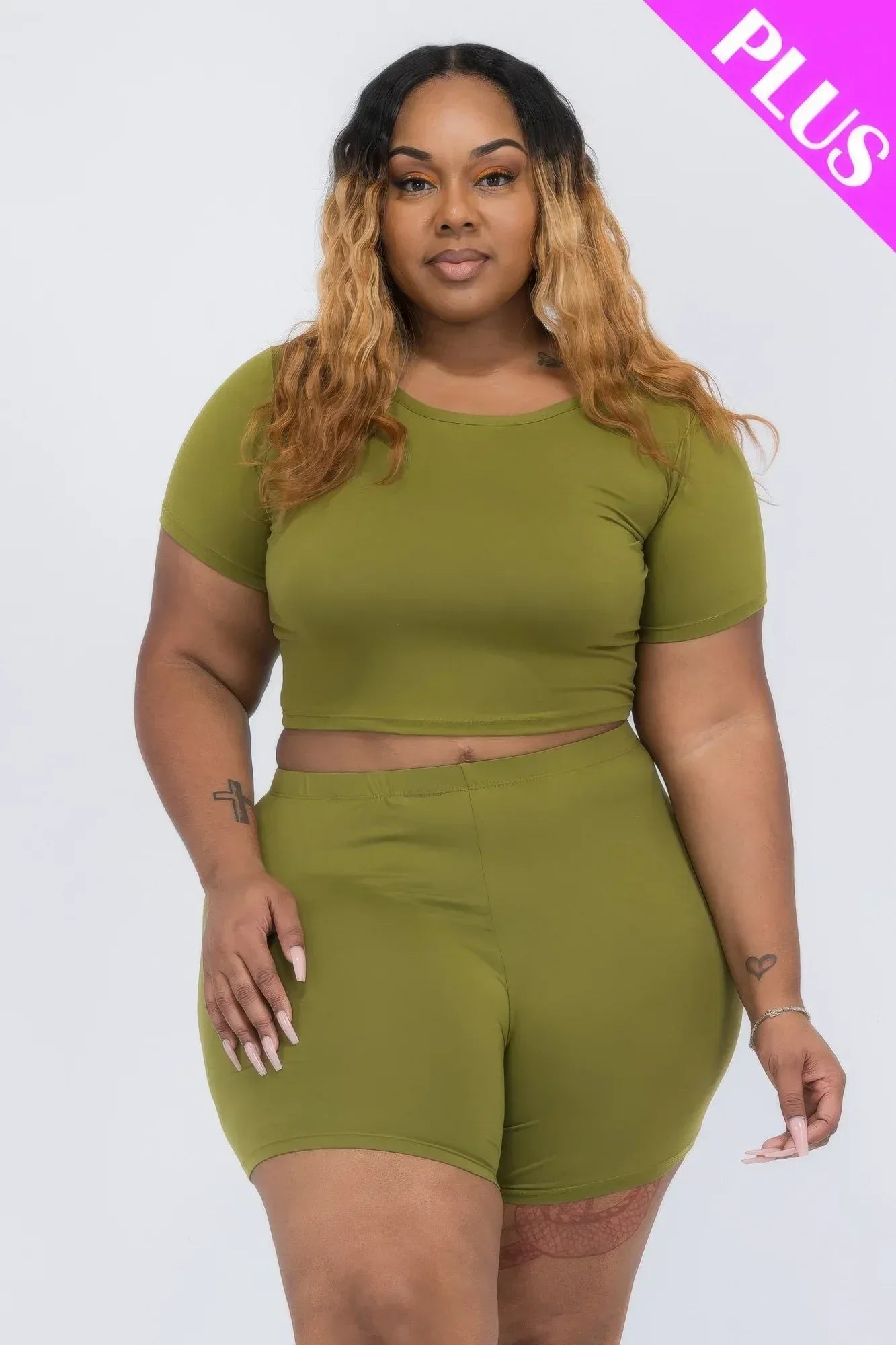 Plus Size Short Sleeve Crop Top & Shorts Set | Mixtshop LLC