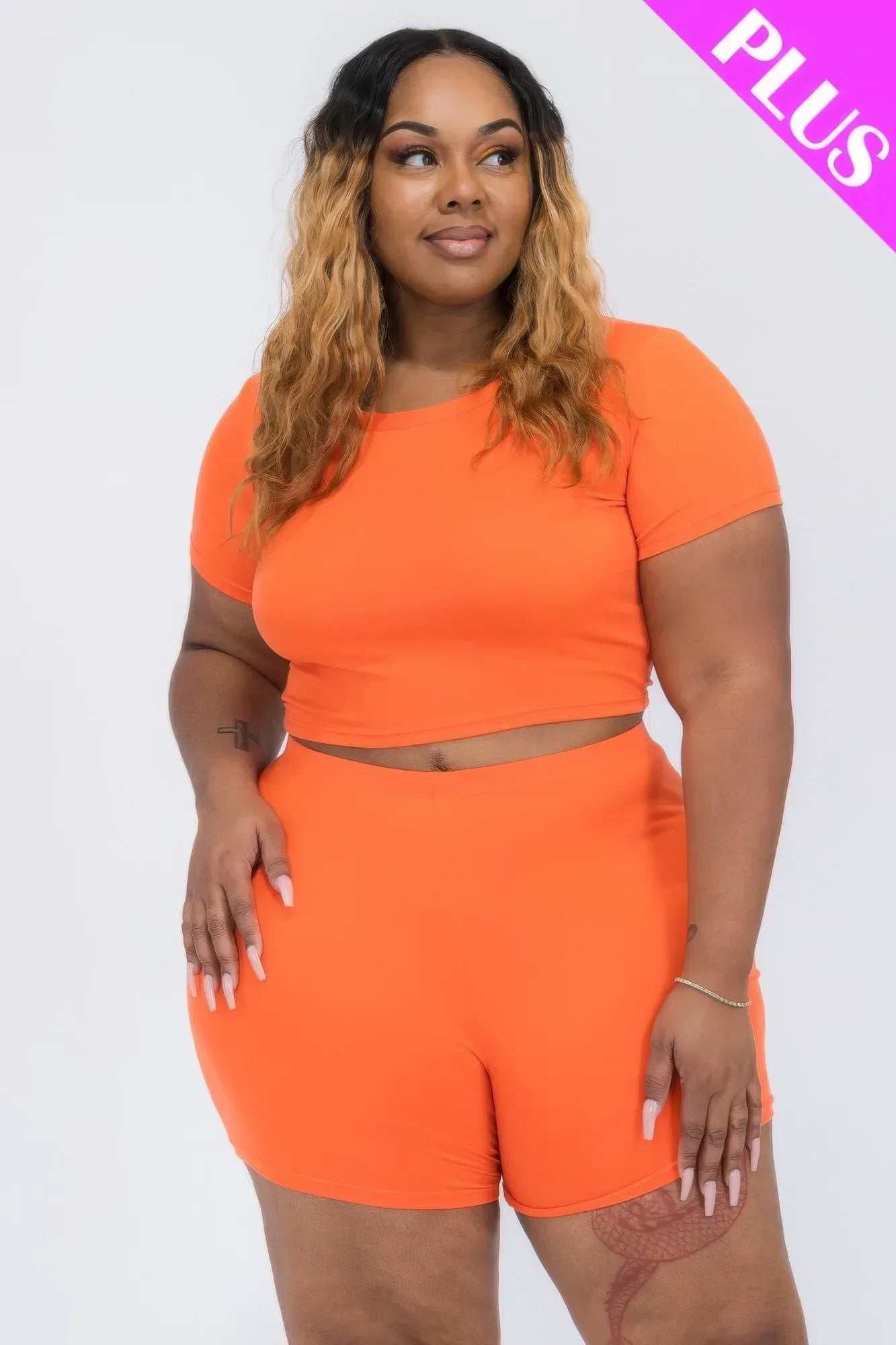 Plus Size Short Sleeve Crop Top & Shorts Set | Mixtshop LLC