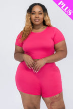 Plus Size Short Sleeve Crop Top & Shorts Set | Mixtshop LLC