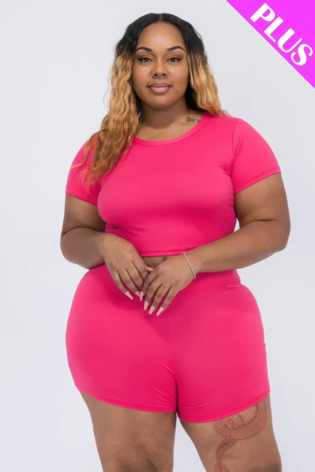 Plus Size Short Sleeve Crop Top & Shorts Set | Mixtshop LLC