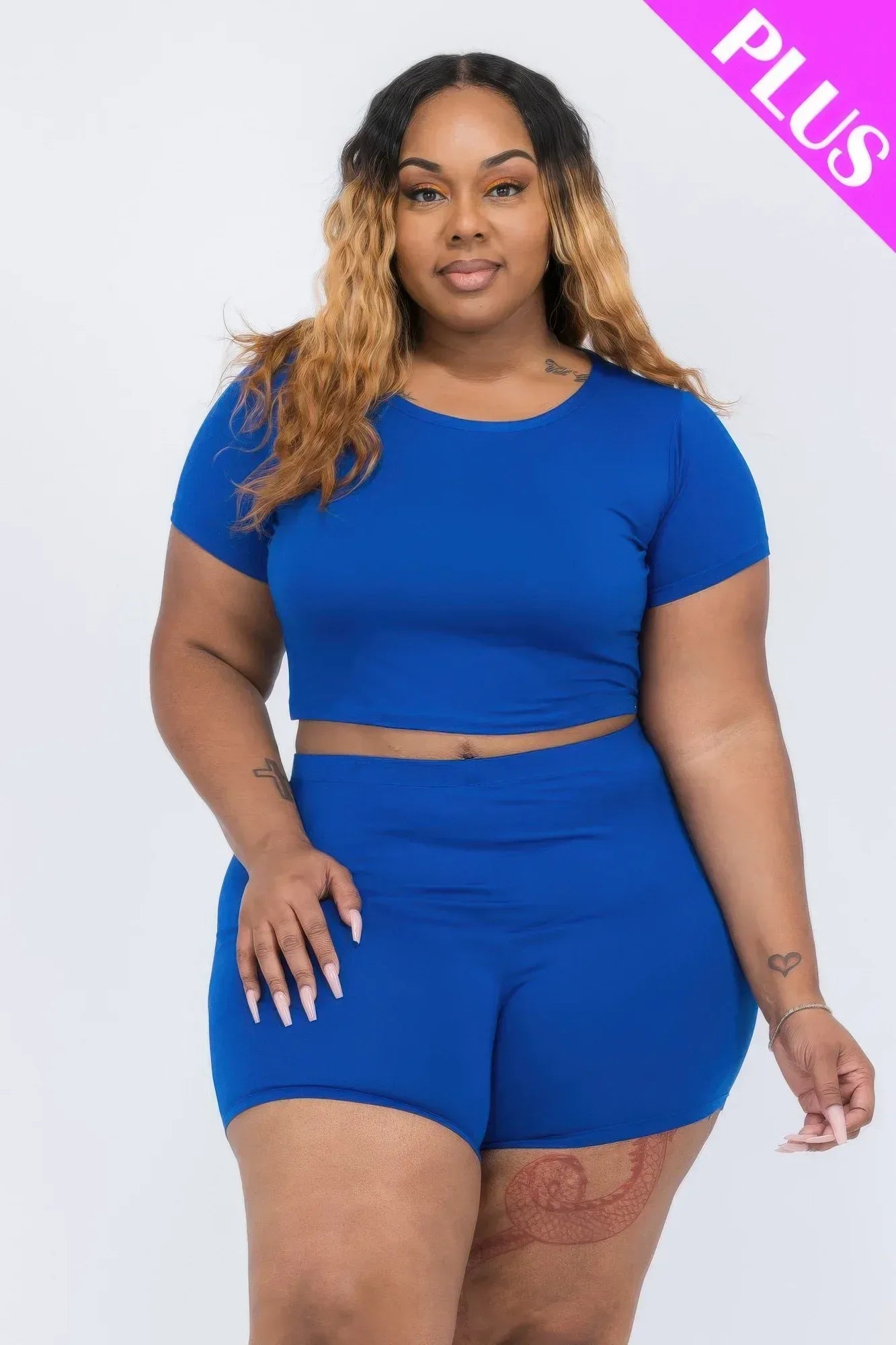 Plus Size Short Sleeve Crop Top & Shorts Set | Mixtshop LLC