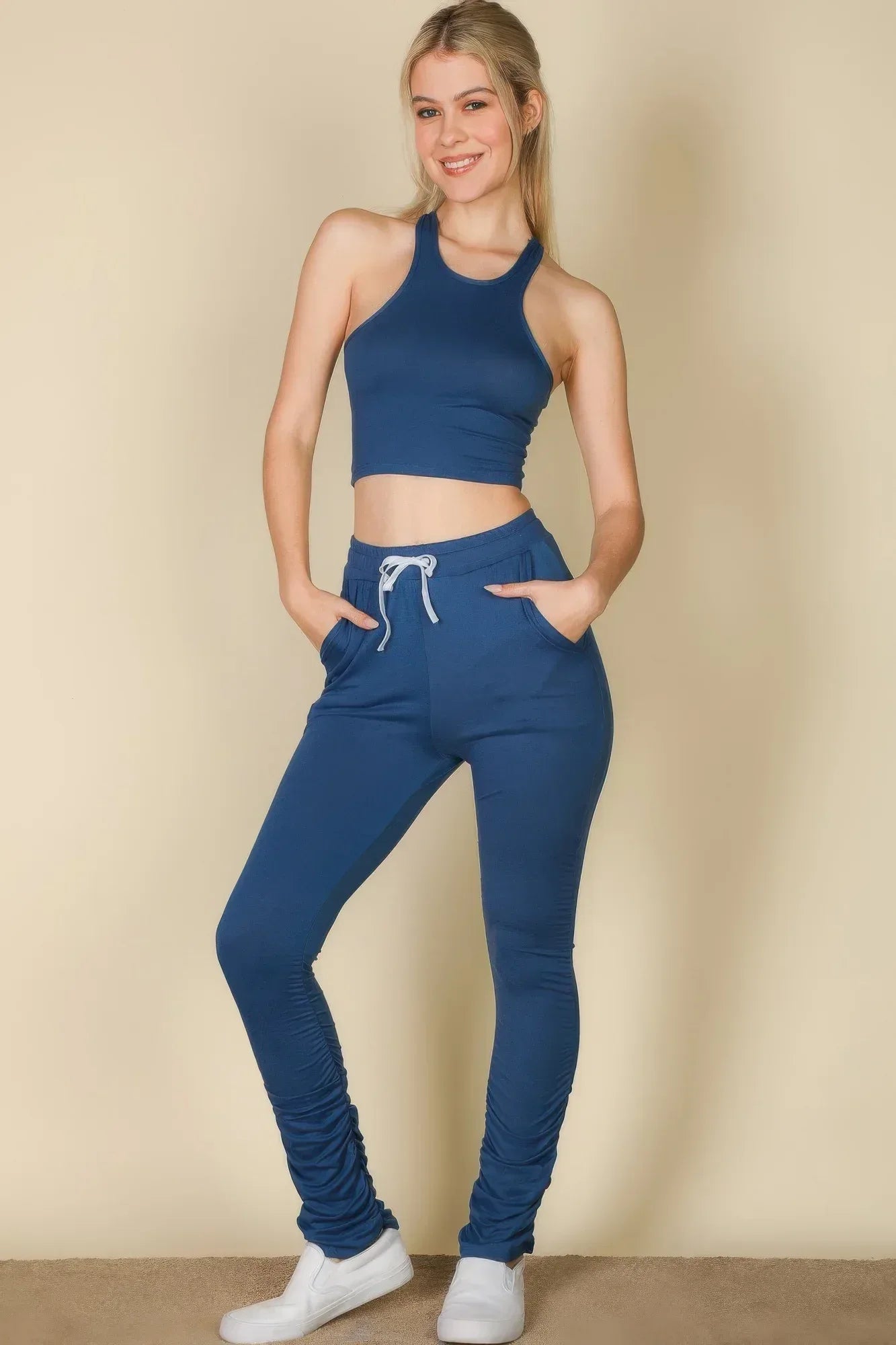 Crop Tank Top & Ruched Pants Set | Mixtshop LLC