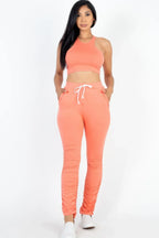 Crop Tank Top & Ruched Pants Set | Mixtshop LLC