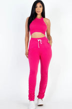 Crop Tank Top & Ruched Pants Set | Mixtshop LLC