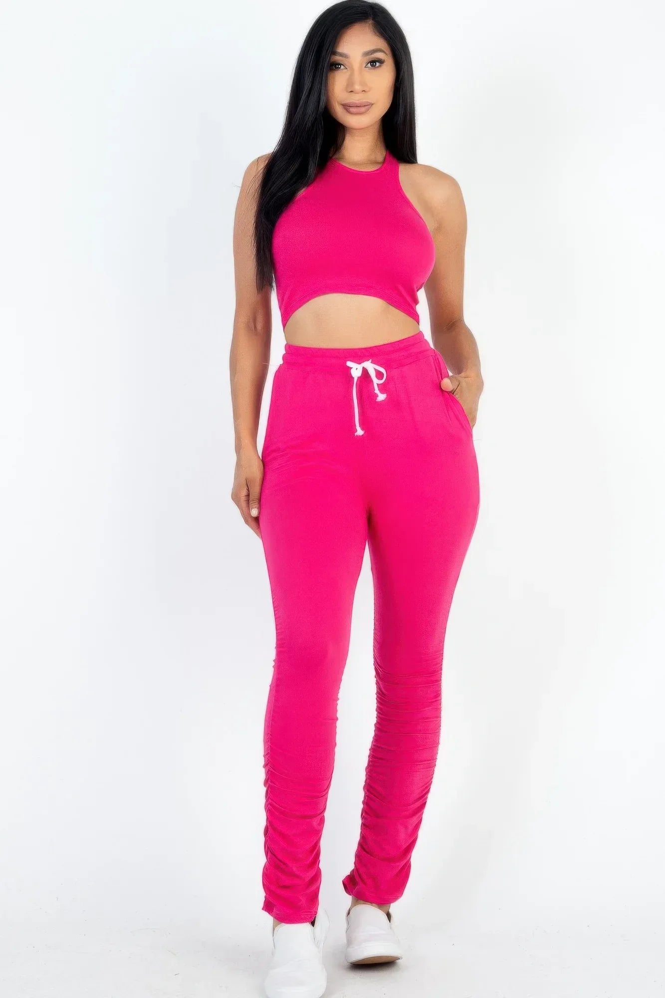 Crop Tank Top & Ruched Pants Set | Mixtshop LLC