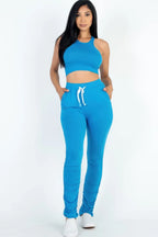 Crop Tank Top & Ruched Pants Set | Mixtshop LLC
