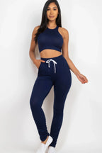 Crop Tank Top & Ruched Pants Set | Mixtshop LLC