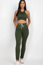 Crop Tank Top & Ruched Pants Set | Mixtshop LLC
