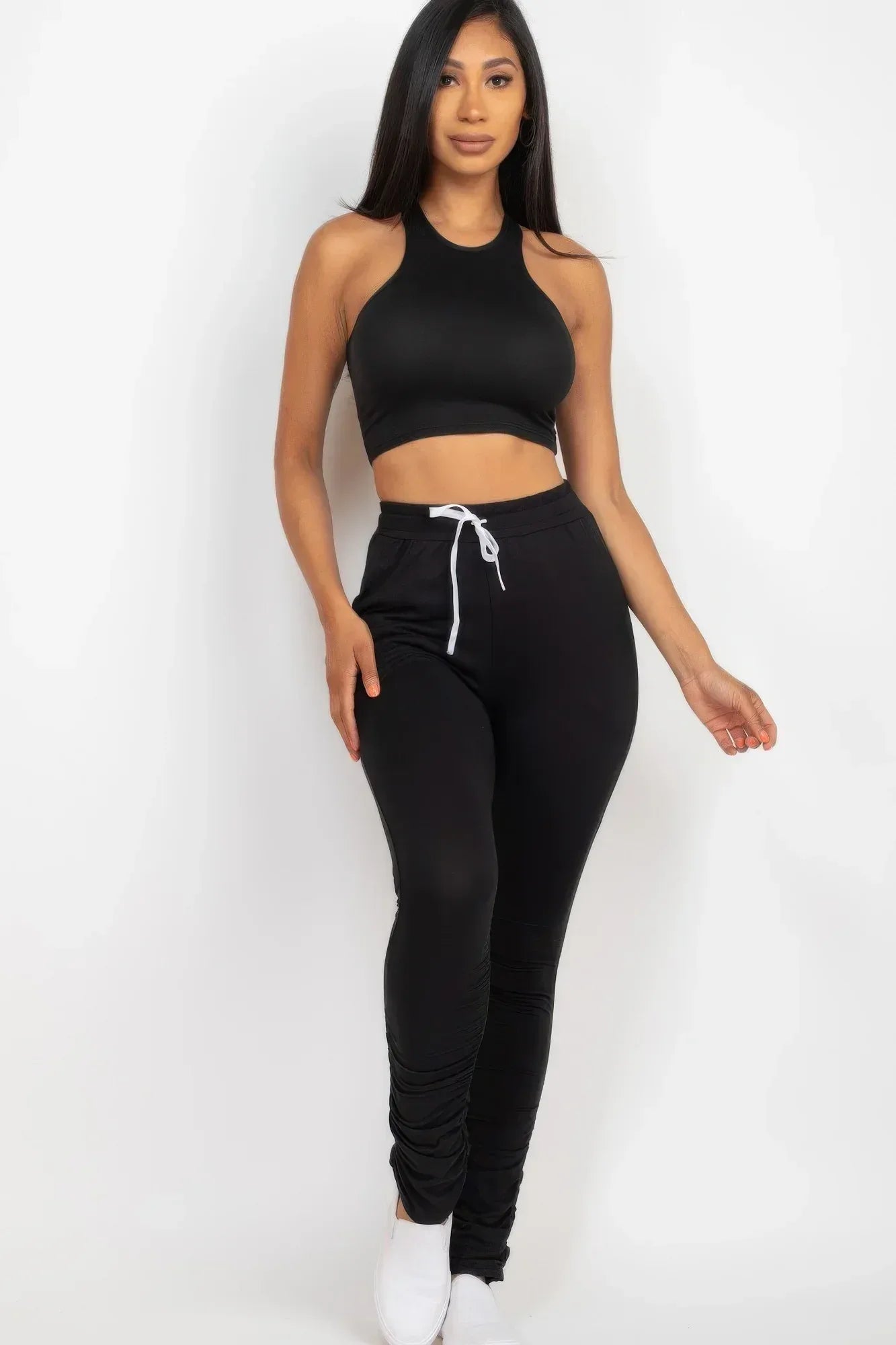 Crop Tank Top & Ruched Pants Set | Mixtshop LLC