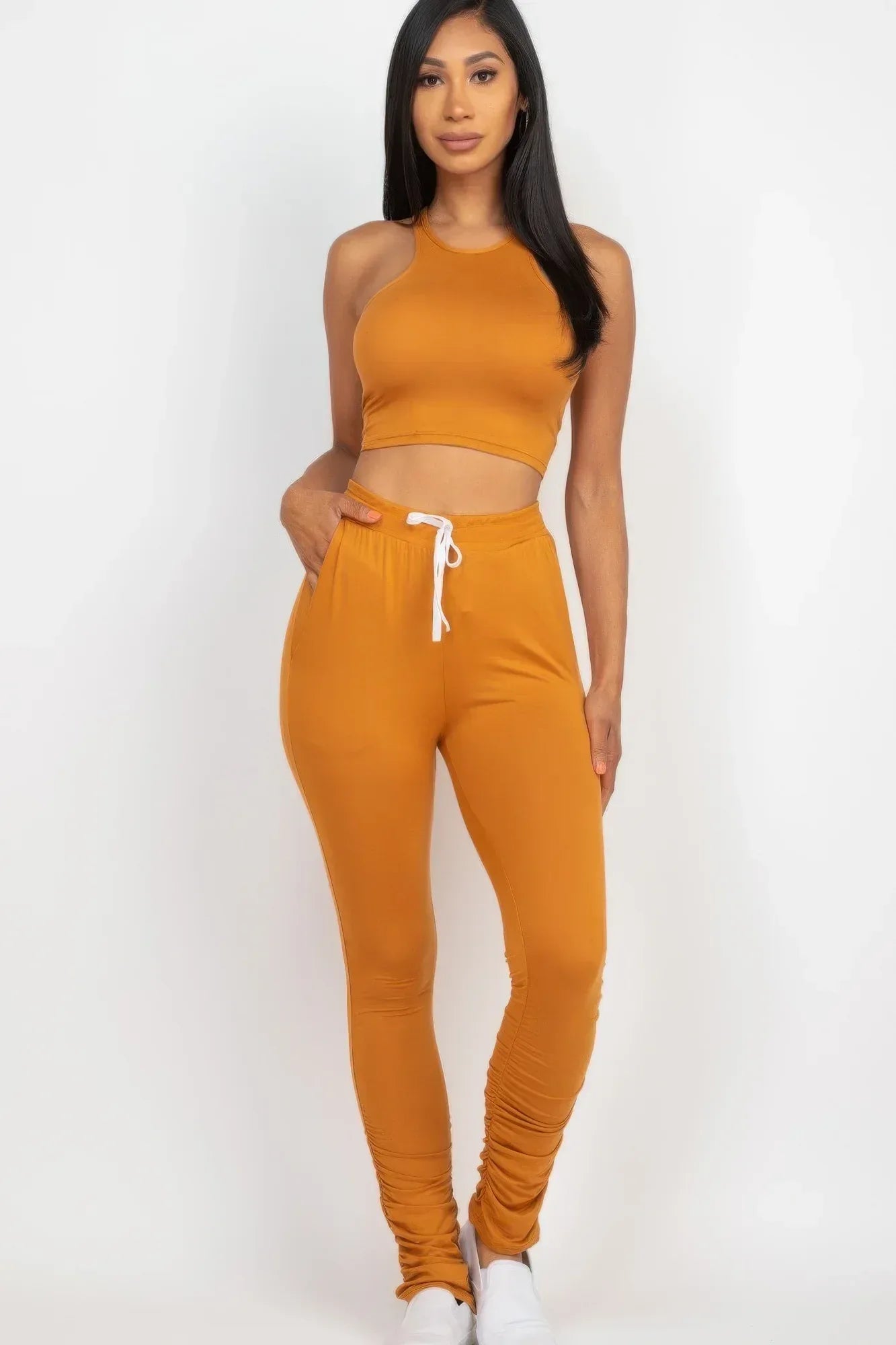 Crop Tank Top & Ruched Pants Set | Mixtshop LLC