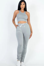 Crop Tank Top & Ruched Pants Set | Mixtshop LLC