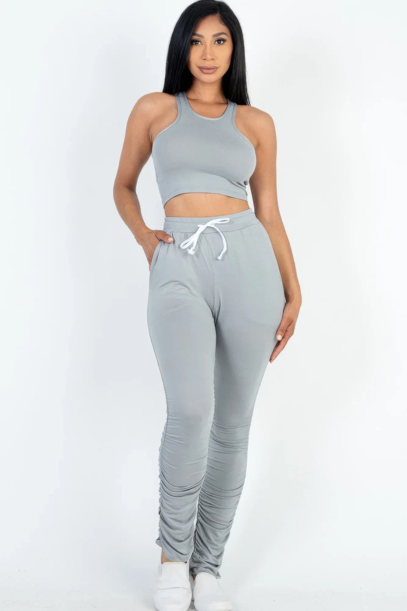 Crop Tank Top & Ruched Pants Set | Mixtshop LLC