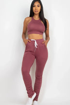 Crop Tank Top & Ruched Pants Set | Mixtshop LLC