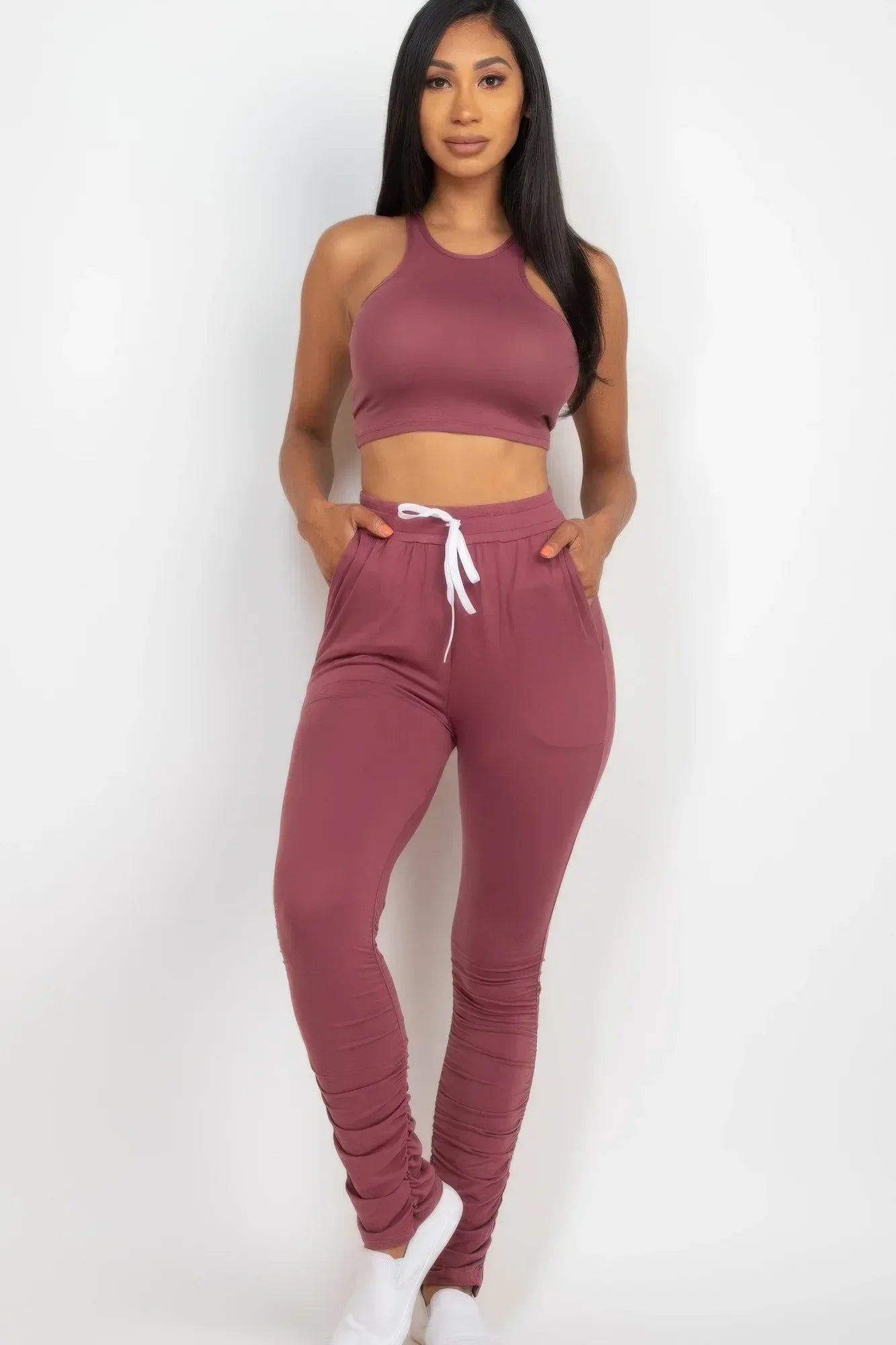 Crop Tank Top & Ruched Pants Set | Mixtshop LLC