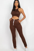 Crop Tank Top & Ruched Pants Set | Mixtshop LLC
