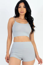 Ribbed Cami Crop Top & Ruched Shorts Set | Mixtshop LLC