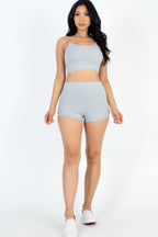 Ribbed Cami Crop Top & Ruched Shorts Set | Mixtshop LLC