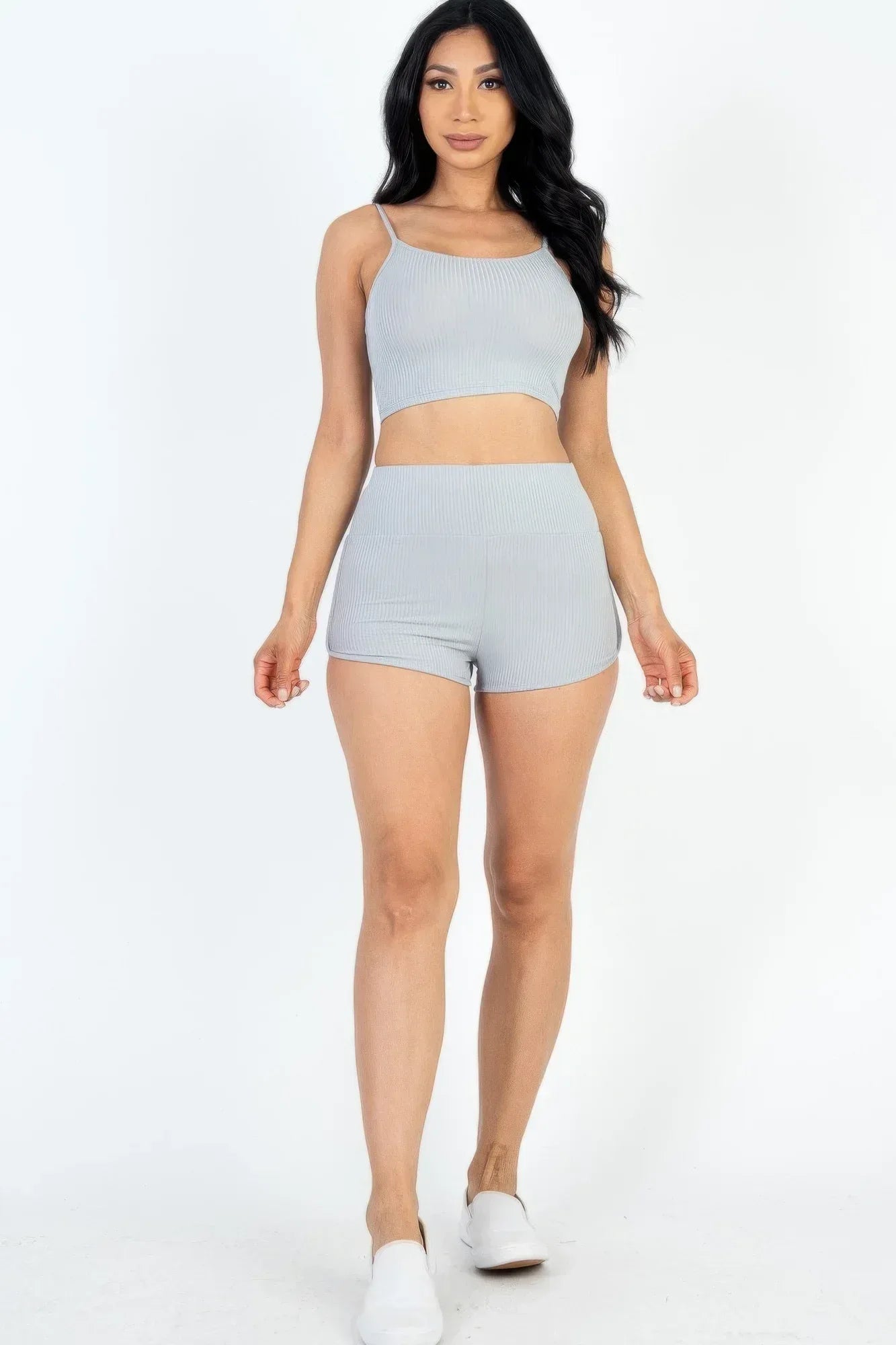 Ribbed Cami Crop Top & Ruched Shorts Set | Mixtshop LLC