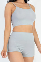Ribbed Cami Crop Top & Ruched Shorts Set | Mixtshop LLC
