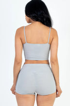 Ribbed Cami Crop Top & Ruched Shorts Set | Mixtshop LLC