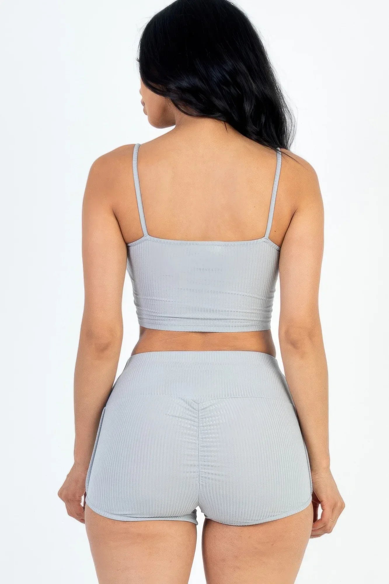 Ribbed Cami Crop Top & Ruched Shorts Set | Mixtshop LLC