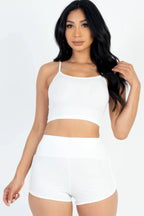 Ribbed Cami Crop Top & Ruched Shorts Set | Mixtshop LLC