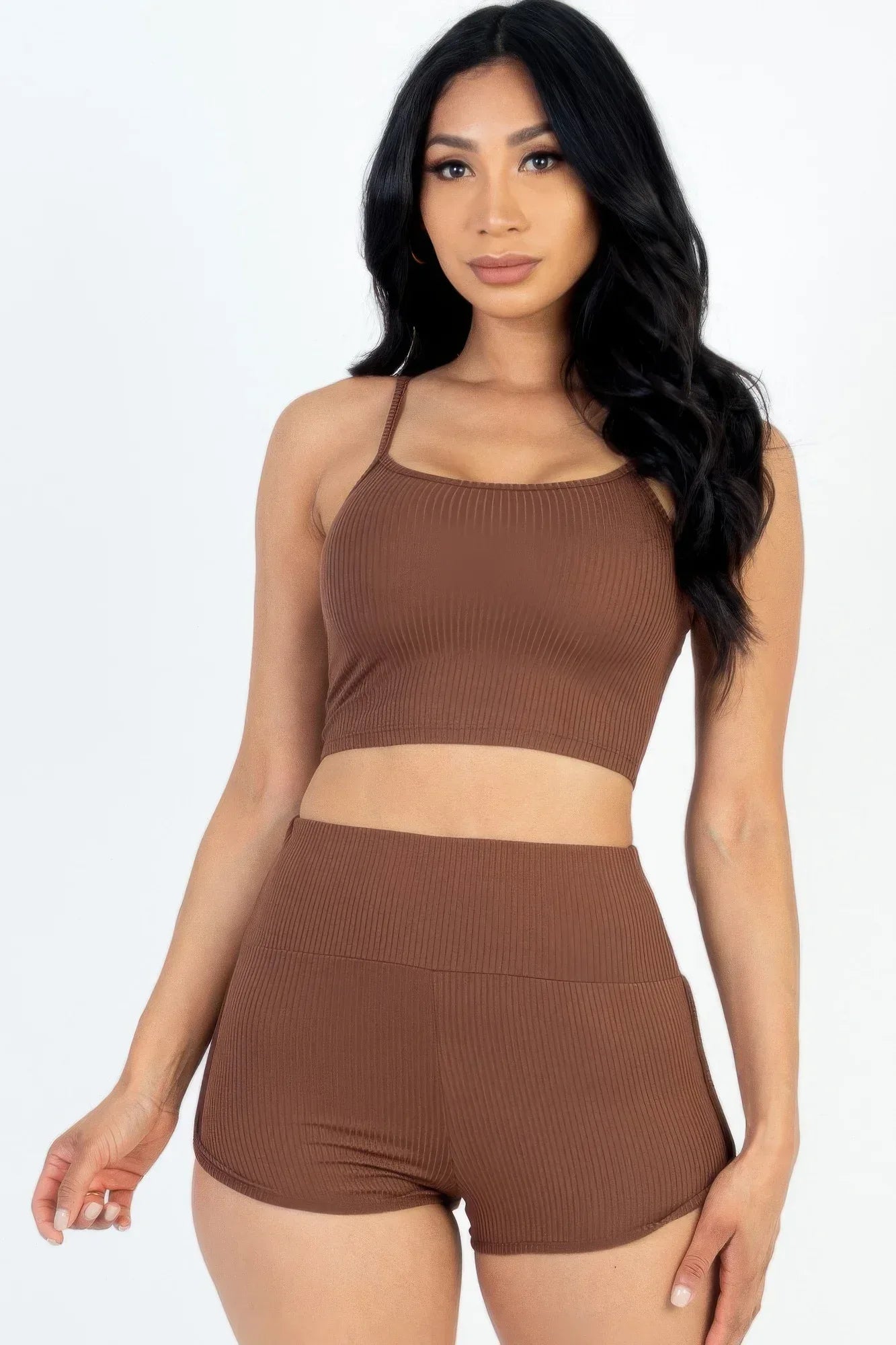 Ribbed Cami Crop Top & Ruched Shorts Set | Mixtshop LLC