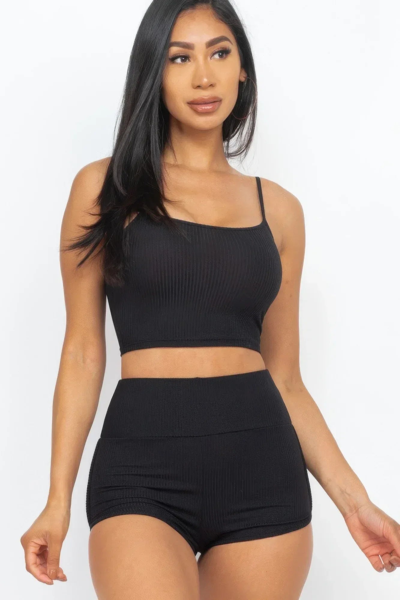 Ribbed Cami Crop Top & Ruched Shorts Set | Mixtshop LLC