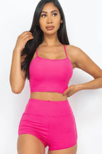 Ribbed Cami Crop Top & Ruched Shorts Set | Mixtshop LLC