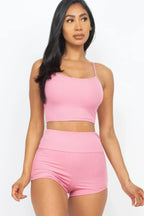 Ribbed Cami Crop Top & Ruched Shorts Set | Mixtshop LLC