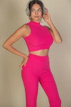 Ribbed Mock Neck Crop Tank Top & Bootcut Pants Set | Mixtshop LLC