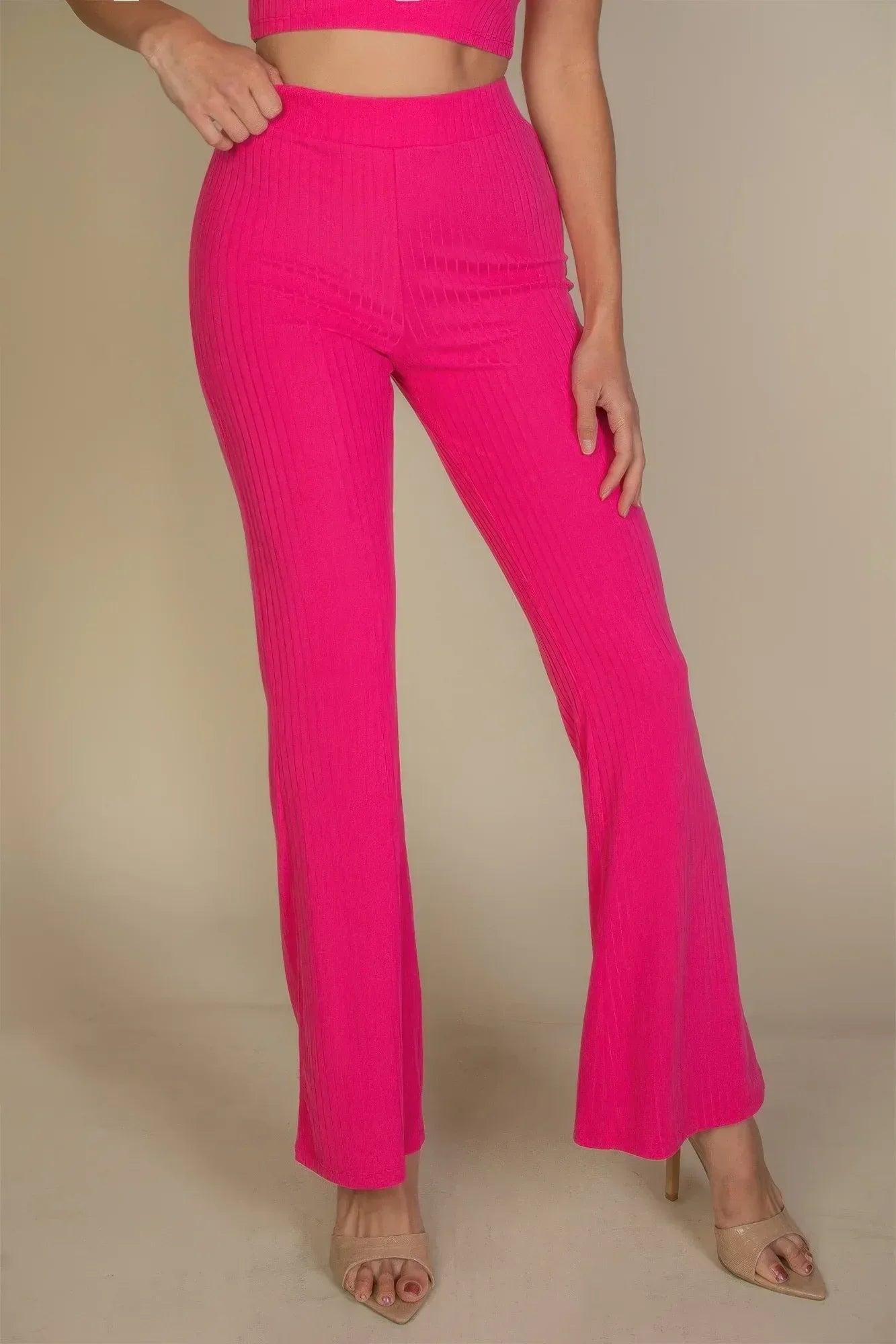 Ribbed Mock Neck Crop Tank Top & Bootcut Pants Set | Mixtshop LLC