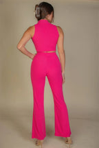 Ribbed Mock Neck Crop Tank Top & Bootcut Pants Set | Mixtshop LLC