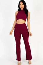 Ribbed Mock Neck Crop Tank Top & Bootcut Pants Set | Mixtshop LLC