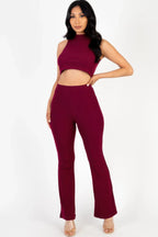 Ribbed Mock Neck Crop Tank Top & Bootcut Pants Set | Mixtshop LLC