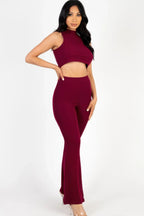 Ribbed Mock Neck Crop Tank Top & Bootcut Pants Set | Mixtshop LLC